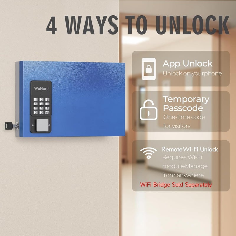 WeHere 24 Key Lock Box Wall Mount, APP Bluetooth/One Time Password Share/Wi-Fi Remote/Fixed Code/Key Unlock, Smart Key Cabinet, Key Organizer Box for Apartment, Hotel, Office, House Key Manage - Image 4